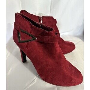 Impo Booties Red Faux Suede Tootie Heels Buckle Ankle Boots Shoes Size 10M